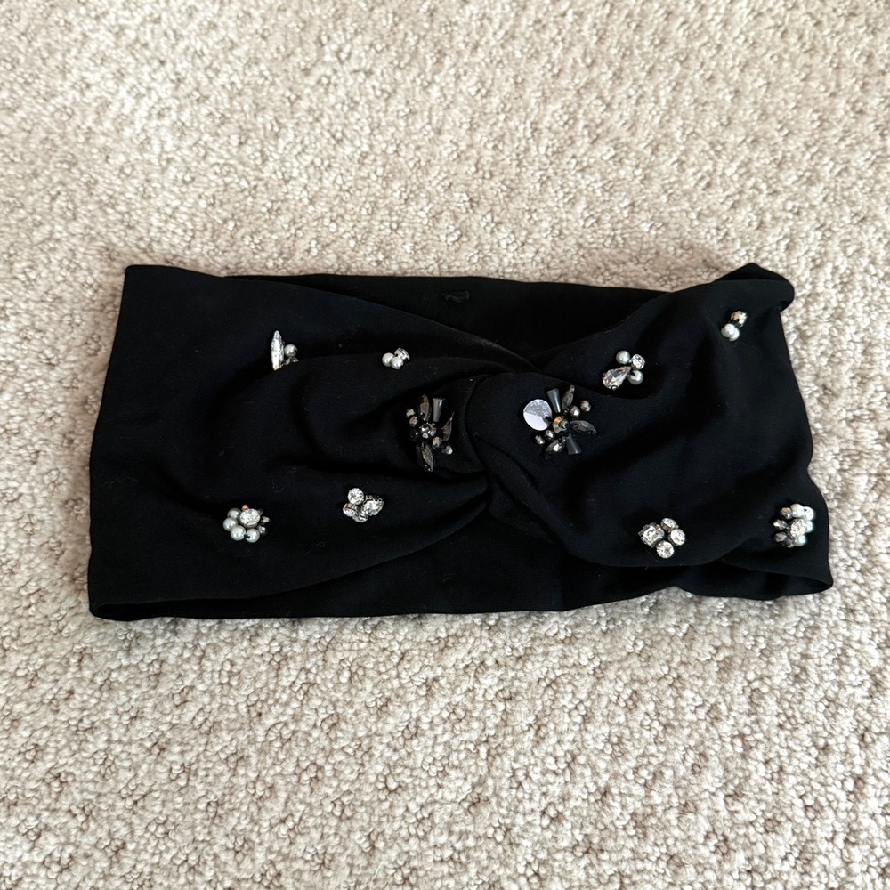 Thick Twist Embellished Sequin Black Headband